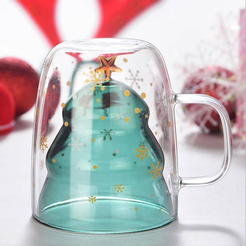 Customized 300ml high borosilicate double wall glass Christmas gift cup for lid