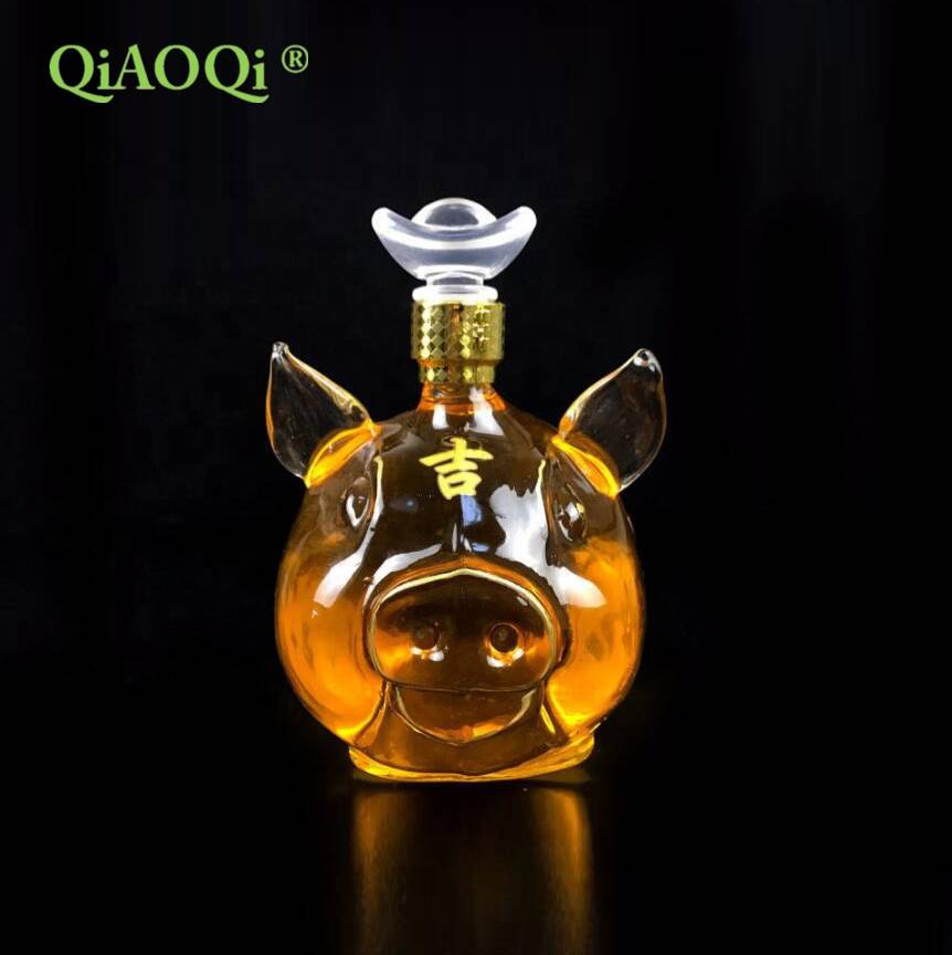 500ml Craft Gift Pig Animal Shaped Glass Decanter Wine Bottle