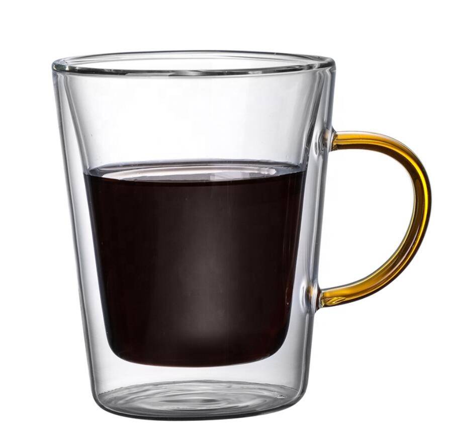 Wholesale 250ml Espresso Insulated Double Wall Glass Coffee Cup With Colored Handle
