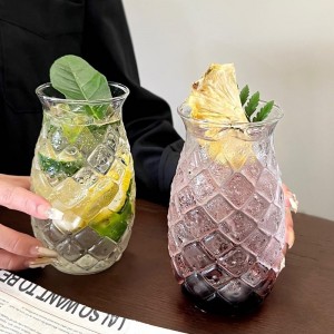 Creative embossed pineapple glass restaurant juice cold drink cup ins sparkling water cup personalized coffee cup