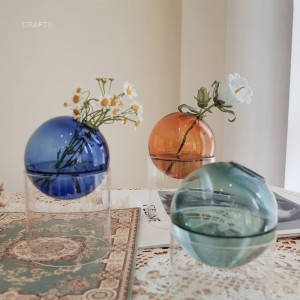 Nordic stained glass vase Simple creative tabletop decoration spherical decorative flower bubble spherical vase