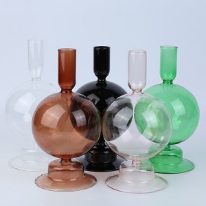 Wholesale China hand blown borosilicate Tall Colored stained pink amber glass candle holder set for wedding