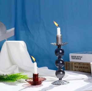 Glass candlestick Creative stripe candlestick Table decoration candle utensil decoration