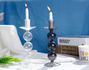 Glass candlestick Creative stripe candlestick Table decoration candle utensil decoration