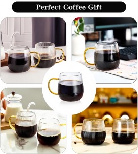 Glass Coffee Cups with Vertical Stripes Pattern