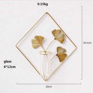 Hanging metal frame clear glass vase for home wall decoration