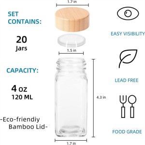 120ml Bamboo Wooden Lid Seasoning Bottle 4oz Square Bottle Seasoning Jar Cross Border Amazon Hot Spice Bottle with Holes Sprinkle Jar