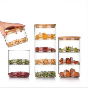 High Borosilicate Glass Storage Cans Sealed Combination Multi-Layered Food Salad Storage Jar With Bamboo Lids
