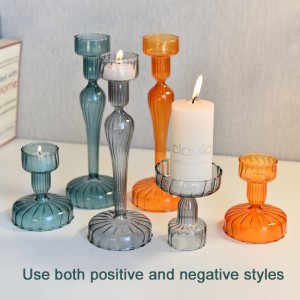 Creative Striped Glass Candle Holder Transparent Color Candle Holder Dining Table European Decoration Dual-Use Candle Holder