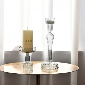 Creative Striped Glass Candle Holder Transparent Color Candle Holder Dining Table European Decoration Dual-Use Candle Holder