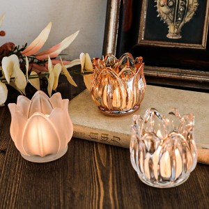 Romantic retro transparent tulip glass candlestick table candle decoration