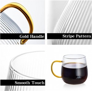 Glass Coffee Cups with Vertical Stripes Pattern