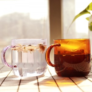colored single wall glass cup with handle glass coffee mugs factories drinking glass cup