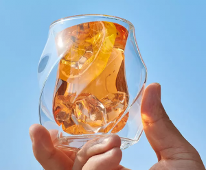 Creative ice water milk juice irregular hand blown high borosilicate glass double cup