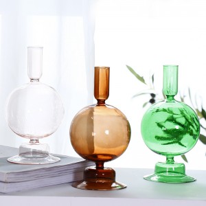Creative clear glass candlestick colorful round glass candle holder