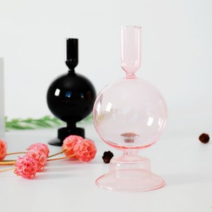 Creative clear glass candlestick colorful round glass candle holder