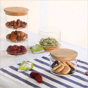 High Borosilicate Glass Storage Cans Sealed Combination Multi-Layered Food Salad Storage Jar With Bamboo Lids