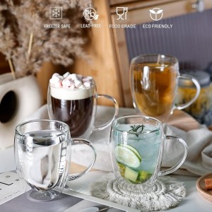 Double Walled Glass Coffee Mugs with Handle  for Espresso, Latte, Cappuccino,Wine,Tea Bag, Hot Beverage