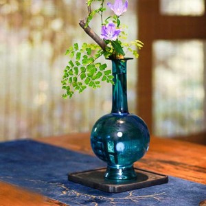 New Chinese simple glass vase peacock blue vase home living room decoration