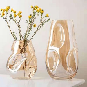 Light luxury simple irregular glass vase Nordic living room creative dried flower vase
