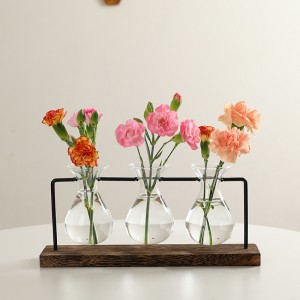Creative glass vase living room desktop wooden flower decoration simple hydroponic decoration