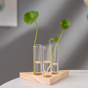 Simple trapezoidal hydroponic wooden frame vase water plant flower glass vase
