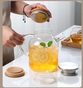 1000 ml high borosilicate bamboo lid glass bottle tea coffee pot juice container