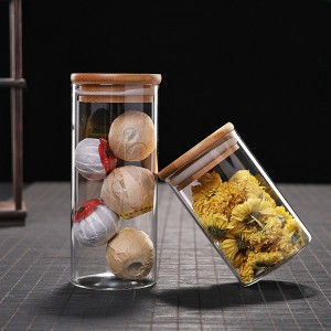 High borosilicate glass wide mouth glass storage jar food storage jar glass storage jar with bamboo lid wood lid