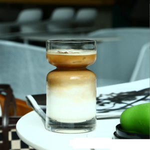 310ml hourglass shaped coffee glass cup single wall transparent glass mug