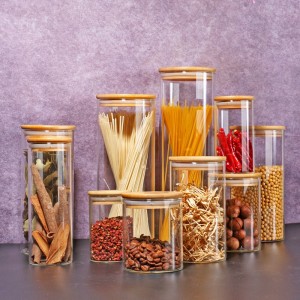 round high borosilicate spice kitchen glass food storage jar with bamboo lid