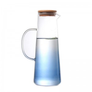 Wholesale vintage retro glass water jug pitcher set bamboo lid amber blue color nordic luxury crystal glass carafe set jug set