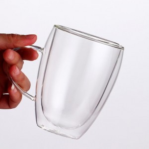 Wholesale customized logo large 350ml clear borosilicate insulated double wall glass coffee tea cups mugs with handle
