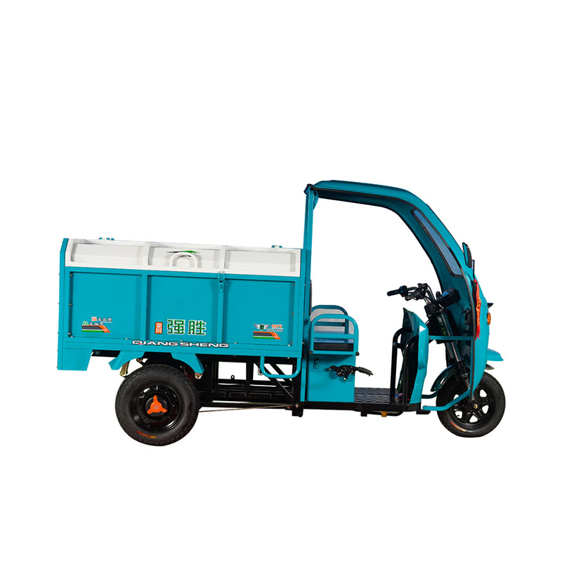 48v 1500w Motorized Three Wheel Electric Garbage Truck Dust Cart with 1.5m*1m*0.63m Carriage Box  Blue Green Body