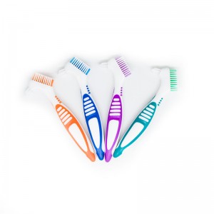 Denture Cleaning Brush for Denture Care- Top Denture Cleanser Tool w/ Multi-Layered Bristles & Ergonomic Rubber Handle