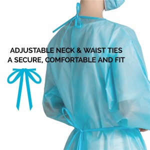 100% Polypropylene Fluid Resistant  Unisex Fully Closed with Double Ties Disposable Isolation Gown with Knitted Cuffs