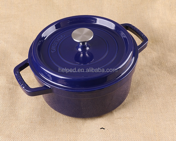 Enamel Cast Iron Casserole Pot in Blue/Red