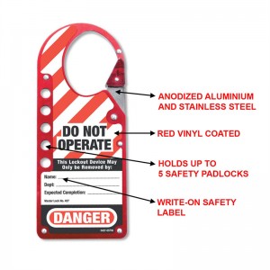Red Writable Labeled Snap-On Aluminium 8 Holes Safety Padlock Tagout Hasp