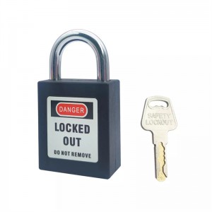 Raudona saugos Loto Lockout pakabinama spyna QVAND M-G25 iš skirtingų raktų