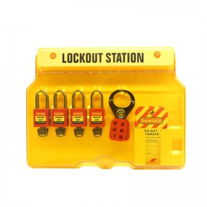 Sikkerhetshengelåsstasjon med støvtett gjennomsiktig deksel for industriell lockout-tagout
