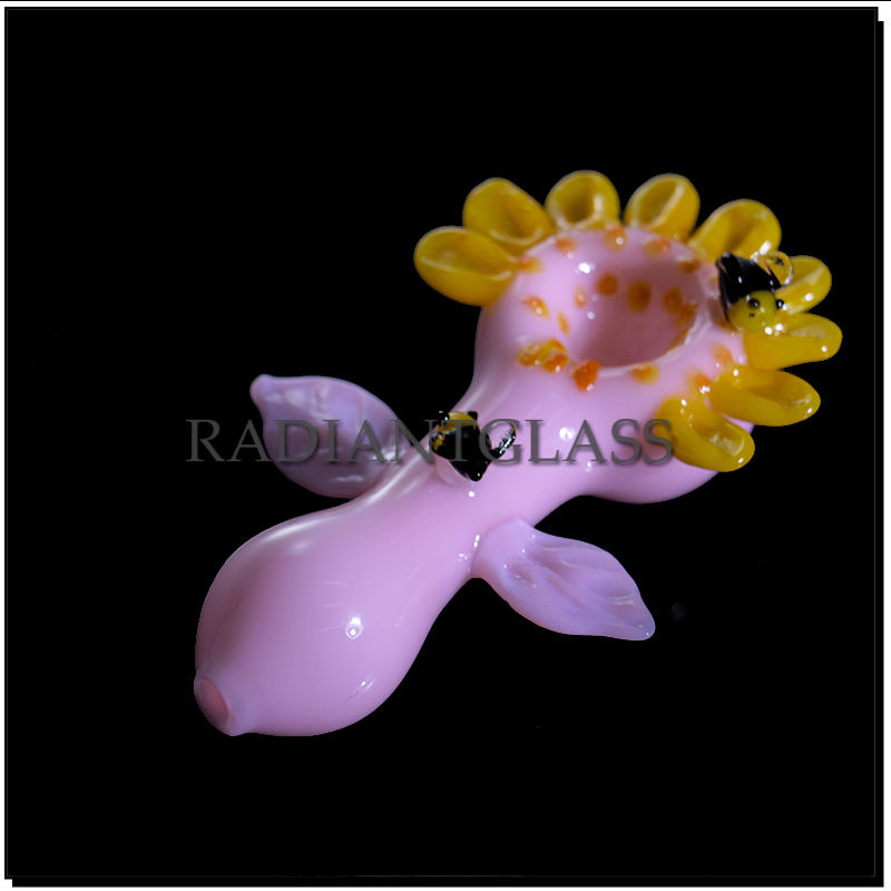 Wholesale Pipe Sunflower Hand Pipe Bees Glass Tobacco Pipes 4.5″ Pink Girly