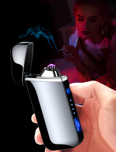 Factory direct selling rechargeable lighters, LCD touch switch, dual arc power display, USB advertising wholesale lighters