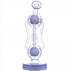Scientific Hookahs Glass Recycler Bong Sweet  Smoke Bent Neck Hookah  With Double Ball Chamber Milky Blue