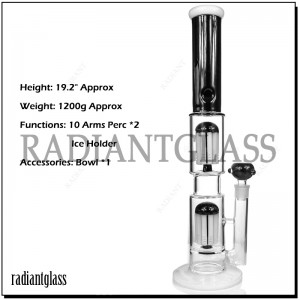 19.2 Inches Cylinder Bong Ice 10-Arm Percolator Black