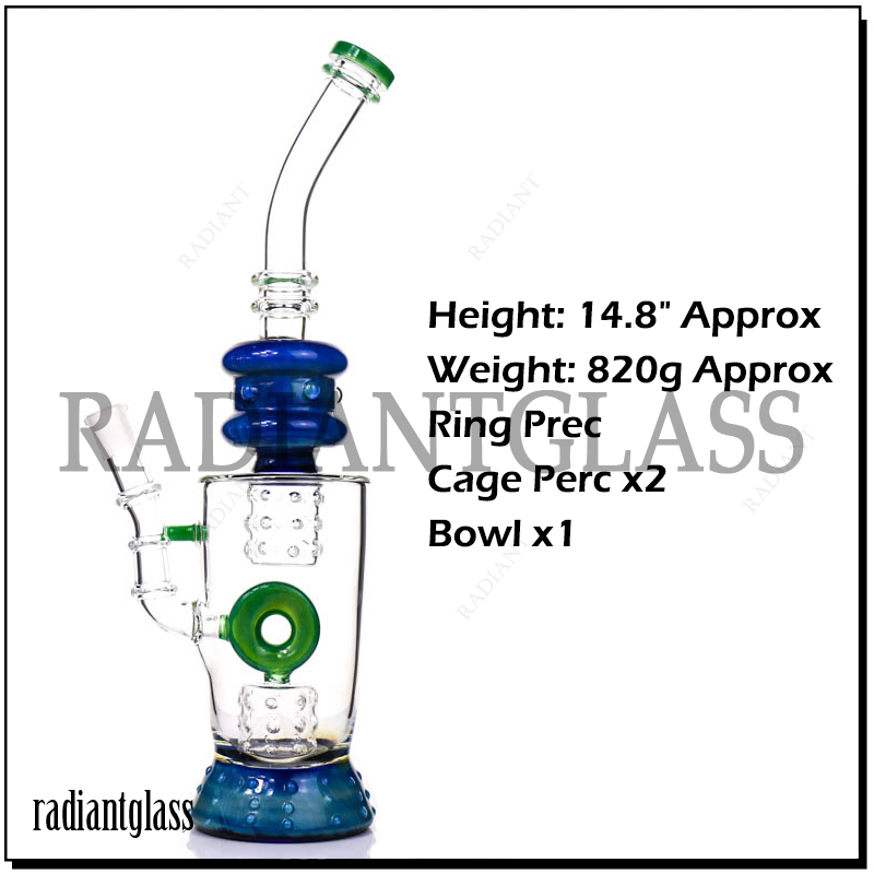 Whistle Sugar Double Cage Perc 14.8 Inches Heavy Bong