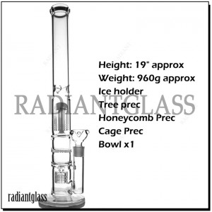 18 Inches Glass Straight Tube Bong Honeycomb Percolator 8 Arm Tree Smoking Water Pipe With Ice Catcher