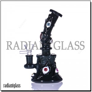 7 Inches Mini  Devil Eye 3D Dab Rig Hand Painting Glow In The Dark Glass