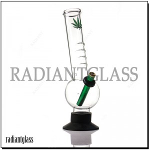 Hemp Leaves Patterns With Silicone Base Glass Straight Bong