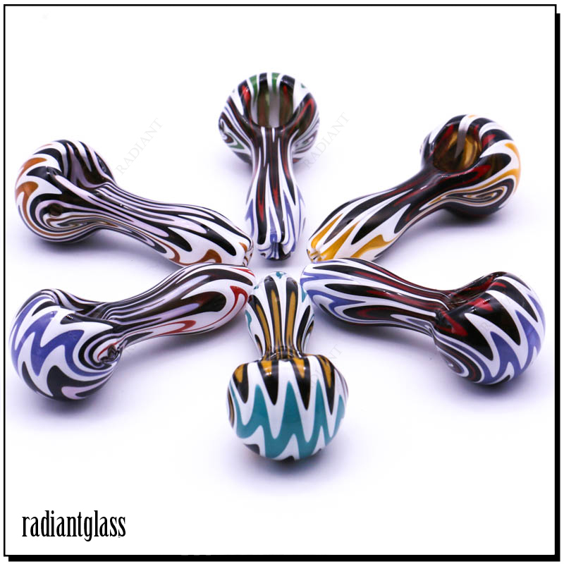 4.3 Inches Glass Spoon Pipe – Fumed with Multicolor Zig-Zag Stripes
