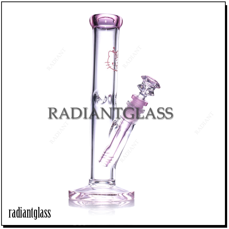 10” Glass Bongs straight Tube Water Pipe Hello Kitty