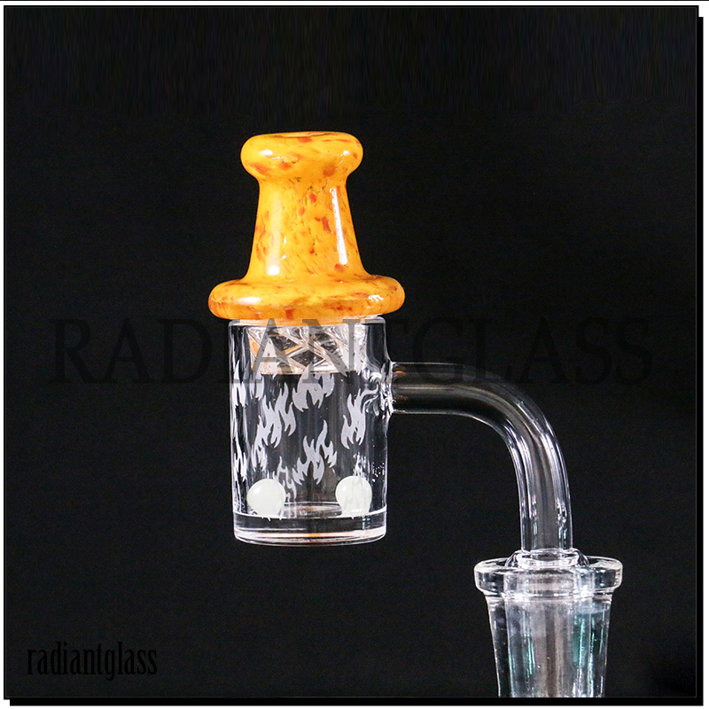 Flame Style 14mm Male 90 Degree Banger with Spinning Carb Caps